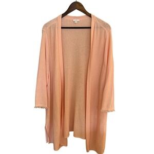 J. Jill Womens 3X Peach Linen Rayon Blend Fringe Cuff Open Front Cardigan 154414